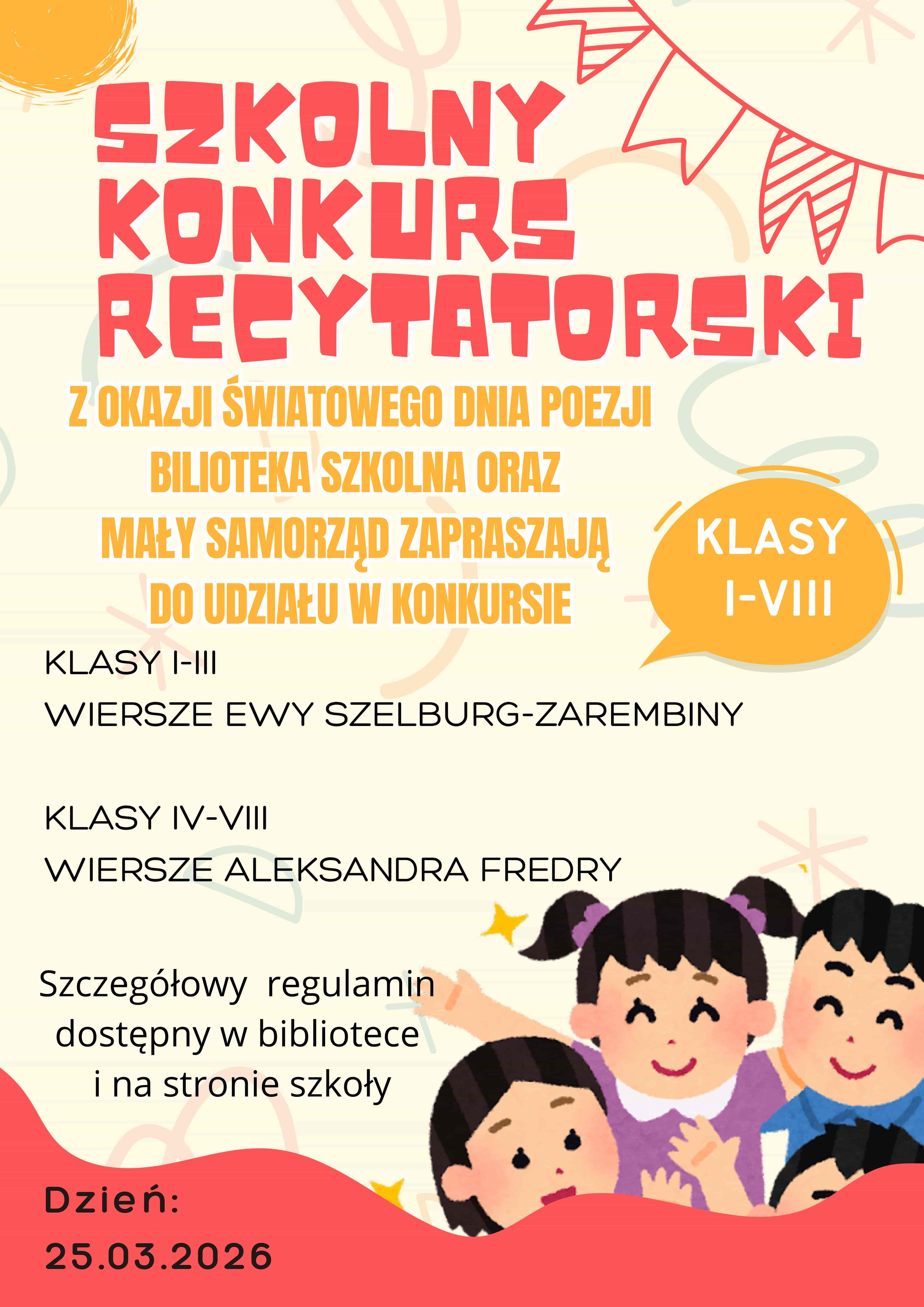 Plakat Szkolnego Konkursu Recytatorskiego
