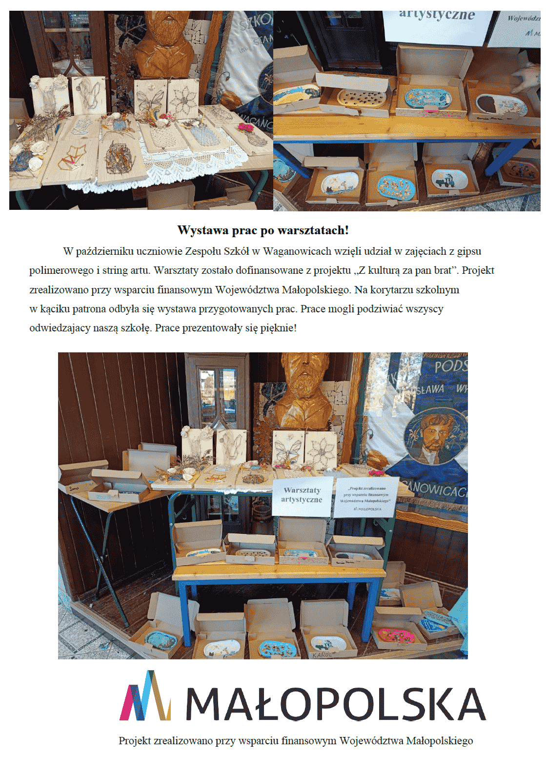 Wystawa prac z gipsu polimerowego i string artu