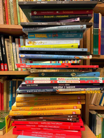 Stos ułożonych książek w bibliotece – zdjęcie 5 z 5